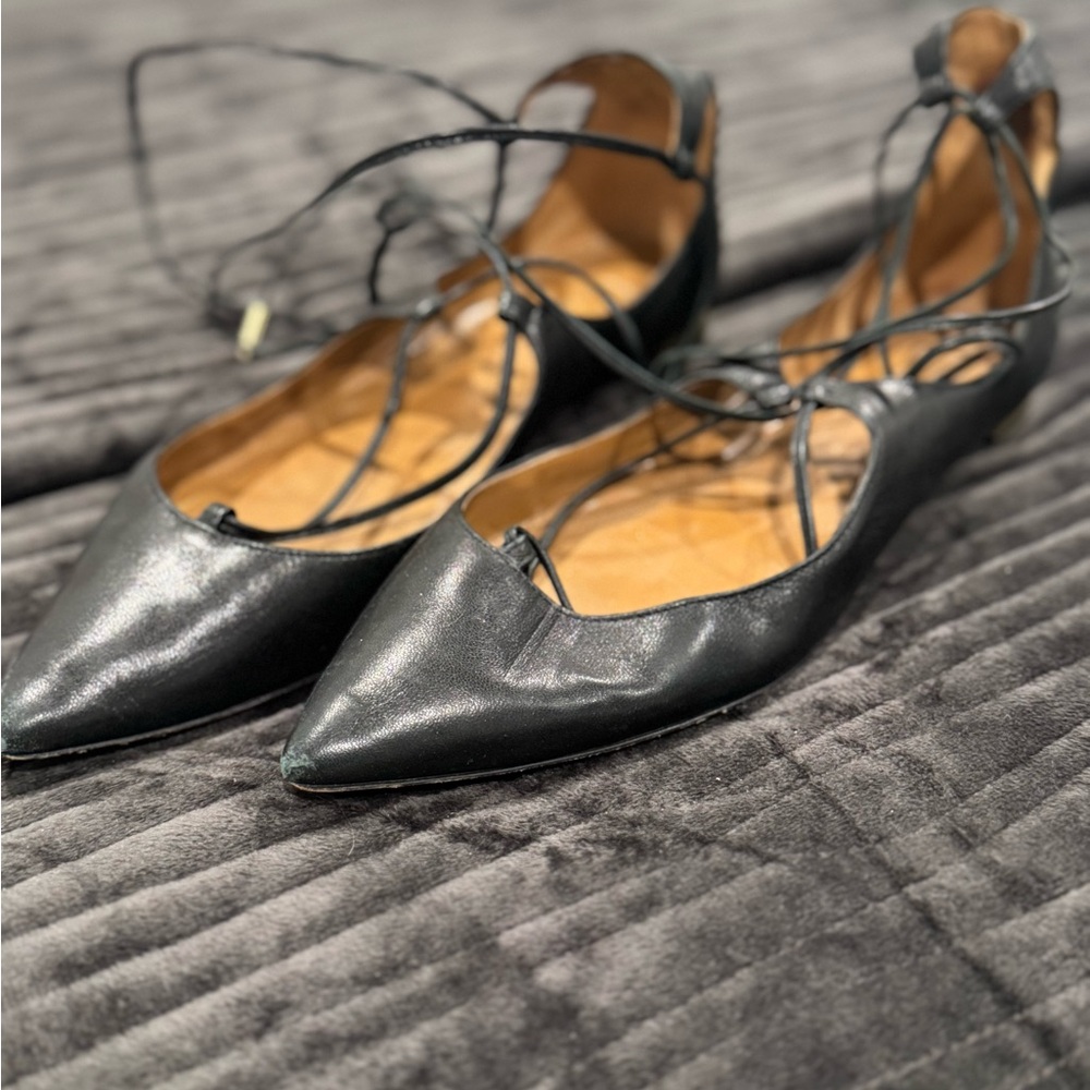 Aquazzura Black Lace-Up Flats